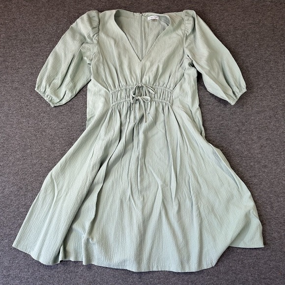 Calvin Klein Gauzy Midi Dress Womens 14 Pale Green Smock Front